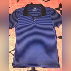 Armani Exchange Men's Blue and Black Striped Polo